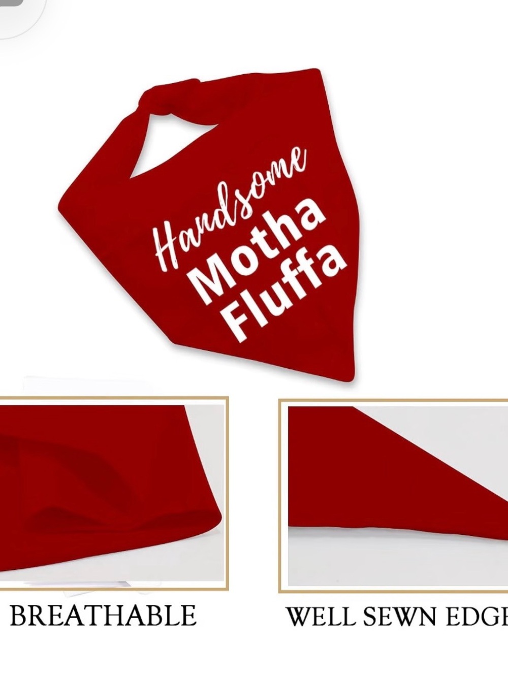 Red Pet Bandana with "Handsome Motha Fluffa" Text - Picture 3 of 3
